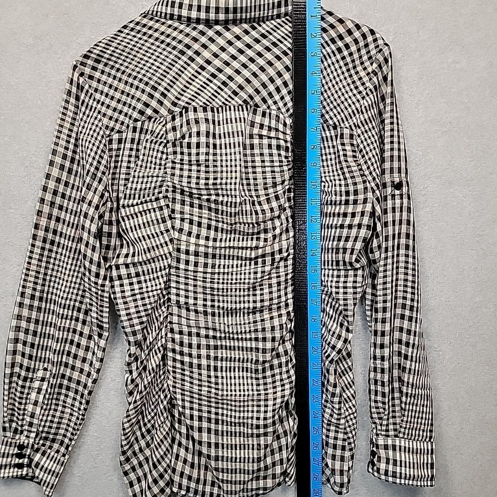 L.A.M.B. Ruched Plaid Button Front Roll Tab Blouse Shirt Pockets Womens Size 12 - Picture 8 of 13